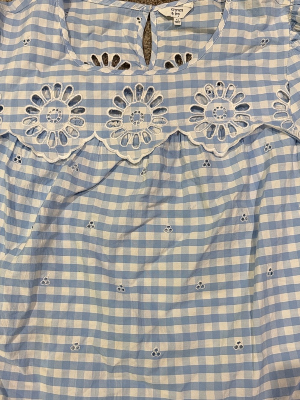 crown & ivy Light Blue Gingham Eyelet Blouse - Picture 3 of 8